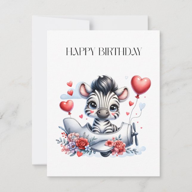 Zebra-Flugzeug-Geburtstag Mitteilungskarte (Vorderseite)
