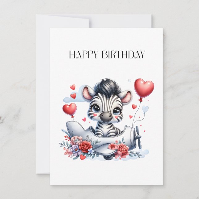 Zebra-Flugzeug-Geburtstag Mitteilungskarte (Vorderseite)