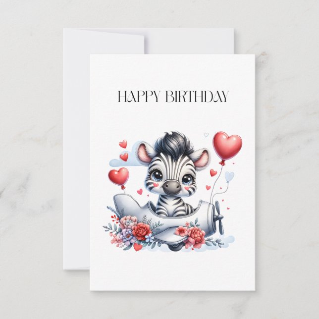 Zebra-Flugzeug-Geburtstag RSVP Karte (Vorderseite)
