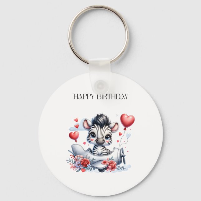 Zebra-Flugzeug-Geburtstag Schlüsselanhänger (Vorderseite)