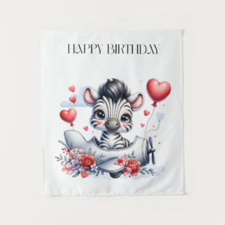 Zebra-Flugzeug-Geburtstag Wandteppich