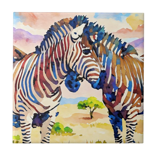 Zebra-Freunde in der Savanne  Fliese (Vorderseite)
