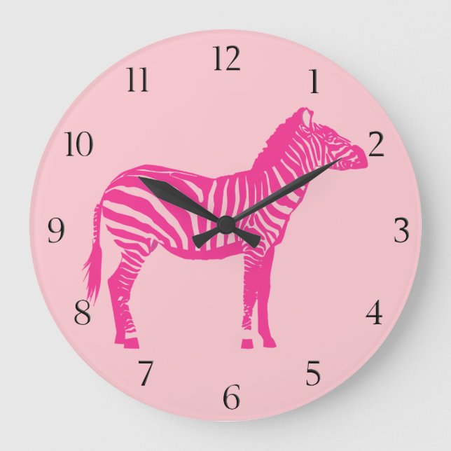 Zebra - Fuchsia and light pink Große Wanduhr (Vorderseite)