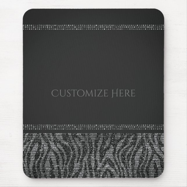 Zebra-Funkeln-Pailletten-Glam-Chic-Modern-Glamour Mousepad (Vorne)