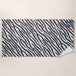 Zebra Fur Realistisch Animal Print Blue Monogram Strandtuch