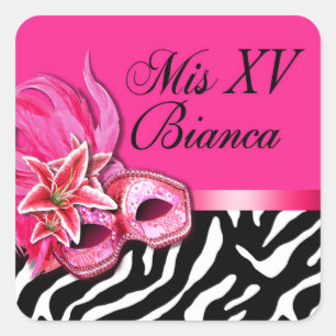Zebra Fuschia Maskerade Quinceañera Aufkleber