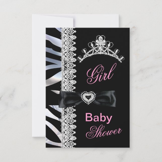 Zebra Girl Baby Dusche Princess Tiara Einladung (Vorderseite)