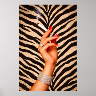 Zebra Glam Fashion Poster, Luxus-Zigaretten-Hand Poster