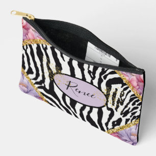 Zebra Glam goldenes Funkeln mit hellen Rose Zubehörtasche