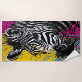 Zebra-Graffiti-Pop-Art-Porträt-Illustration Strandtuch