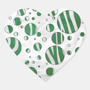 Zebra Green und White Polka Dot Herz-Aufkleber