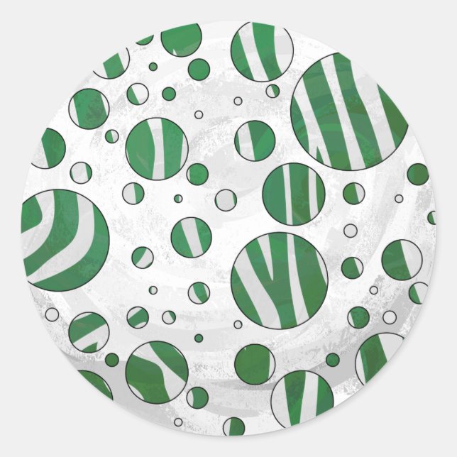 Zebra Green und White Polka Dot Runder Aufkleber (Vorderseite)