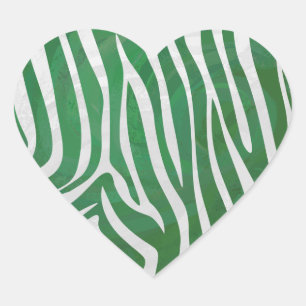 Zebra Green und White Print Herz-Aufkleber