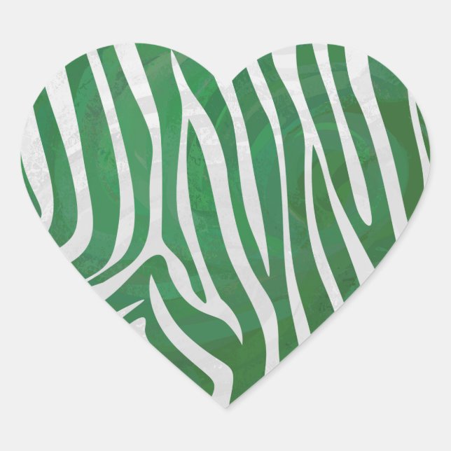 Zebra Green und White Print Herz-Aufkleber (Vorderseite)