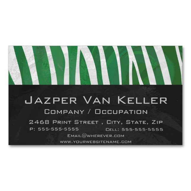 Zebra Green und White Print Magnetische Visitenkarte (Vorderseite)