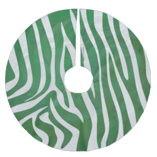 Zebra Green und White Print Polyester Weihnachtsbaumdecke