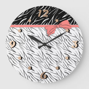 Zebra-Haut Schwarz-weiße Tigerstreifen pink Große Wanduhr