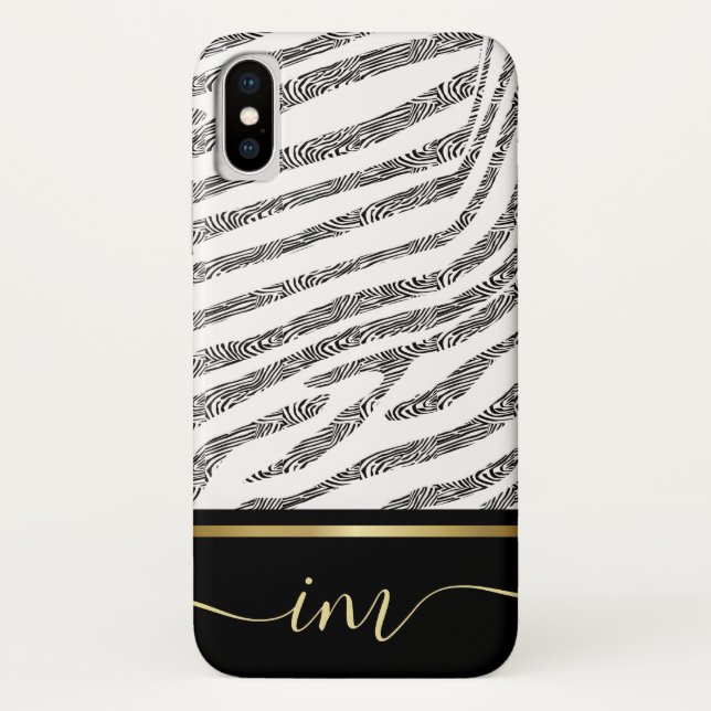 Zebra Hautfarbe Schwarz-Weiß, monogramiert Case-Mate iPhone Hülle (Rückseite)