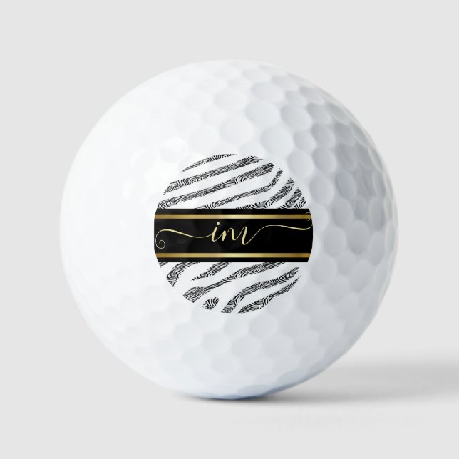 Zebra Hautfarbe Schwarz-Weiß, monogramiert Golfball (Vorderseite)