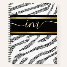 Zebra Hautfarbe Schwarz-Weiß, monogramiert Notizbuch