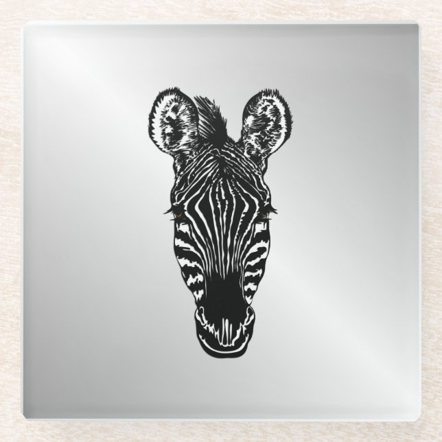 Zebra Head auf Silver Glasuntersetzer (Vorderseite)