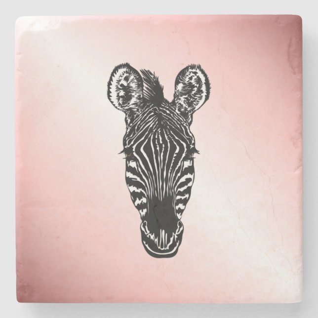 Zebra Head in Rosa Steinuntersetzer (Vorderseite)