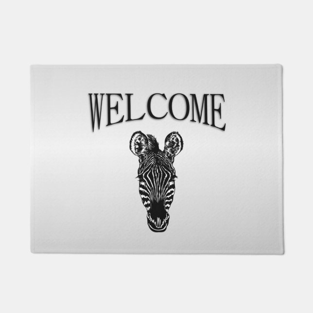 Zebra Head on Silver Welcome Fußmatte (Vorderseite)
