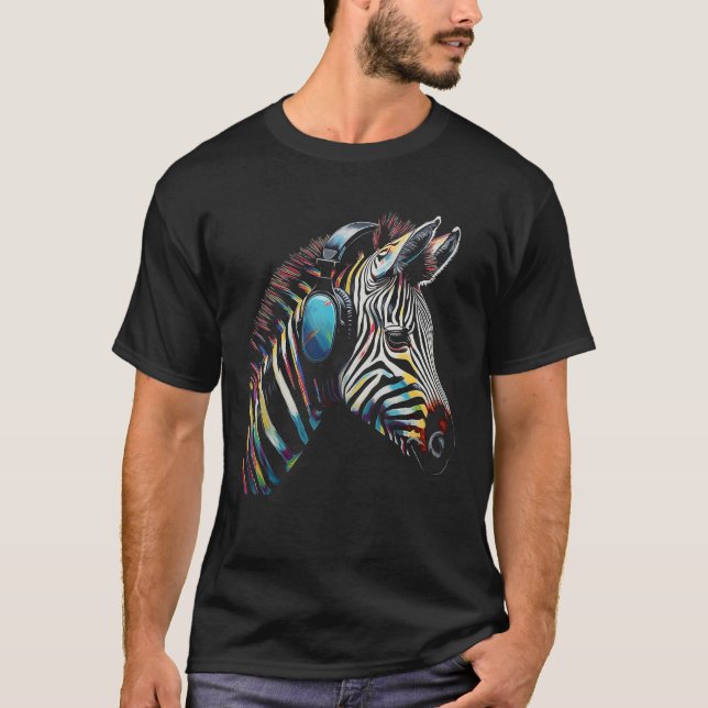 Zebra Headphones Artwork Music Animal Motif Zebra T-Shirt (Vorderseite)