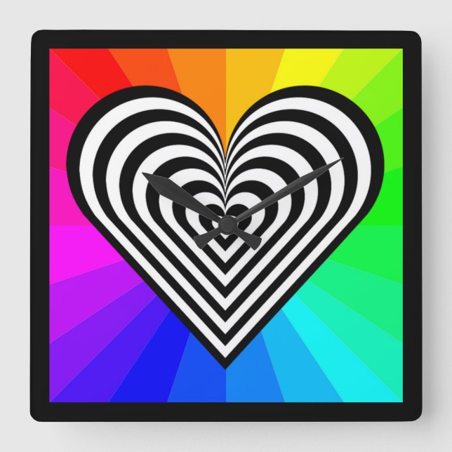 ZEBRA HEART RAINBOW PATTERN QUADRATISCHE WANDUHR (Vorderseite)
