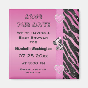 Zebra & Hearts Babydusche Save the Date Magnet