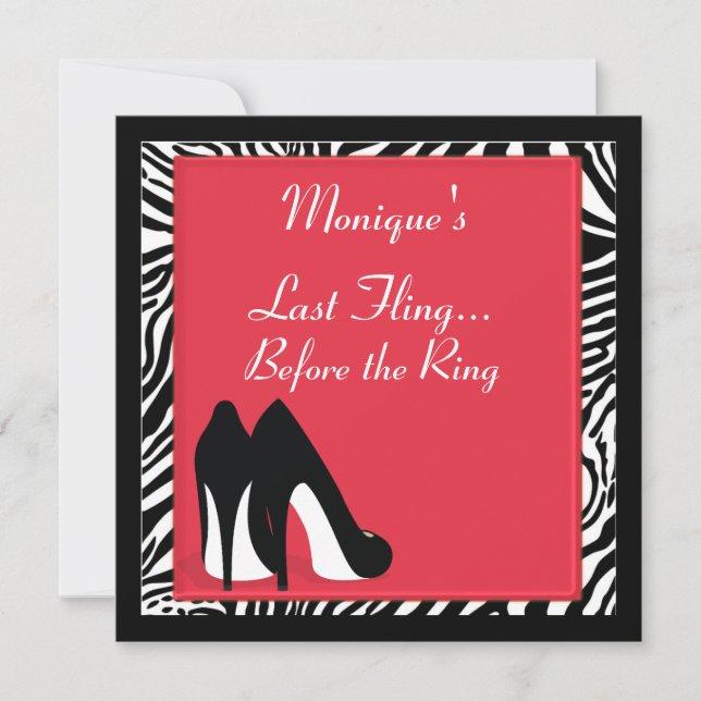Zebra Heels Bachelorette Invitation (Devant)