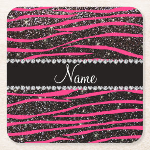 Zebra heißes Rosa des individuellen Namens stripe Rechteckiger Pappuntersetzer