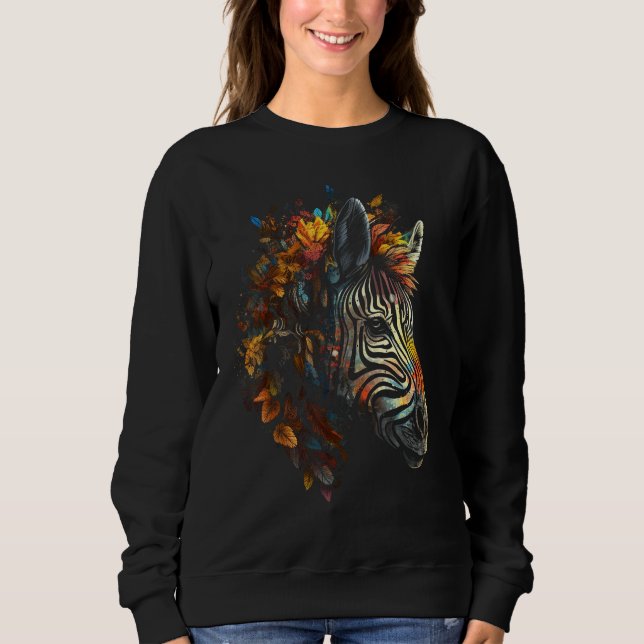 Zebra Herbst Blätter Buntes Tier Zoo Zebra Sweatshirt (Vorderseite)
