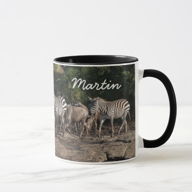 Zebra Herd Personalize Name Black Interior Geschen Tasse (Rechts)