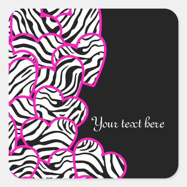 Zebra-Herz-Aufkleber Quadratischer Aufkleber (Vorderseite)