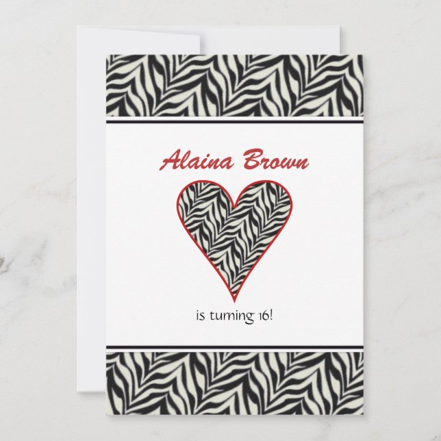 Zebra-Herz-Party Einladungen (Vorderseite)