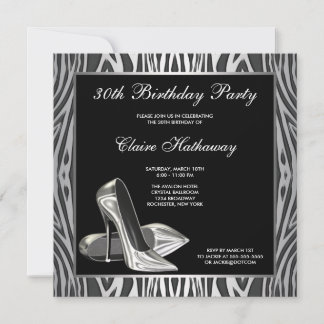 Zebra High Heel Frauen 30. Geburtstag Party Einladung