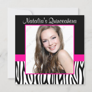 Zebra Hot Pink Foto Quinceanera Einladungen