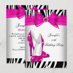 Zebra Hot Pink Hochhackiger Schuh Schwarze Geburts Einladung