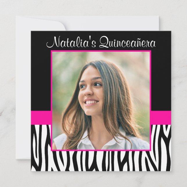 Zebra Hot Pink Photo Quinceanera Invitations (Devant)