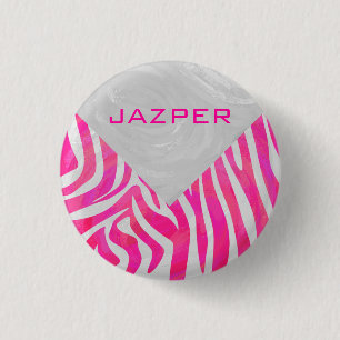 Zebra Hot Pink und Weiß mit Monogramm Button