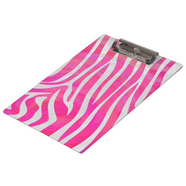 Zebra Hot Pink und Weiß mit Monogramm Klemmbrett (Schrägansicht)