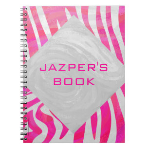 Zebra Hot Pink und Weiß mit Monogramm Notizblock