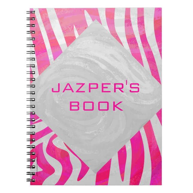 Zebra Hot Pink und Weiß mit Monogramm Notizblock (Vorderseite)