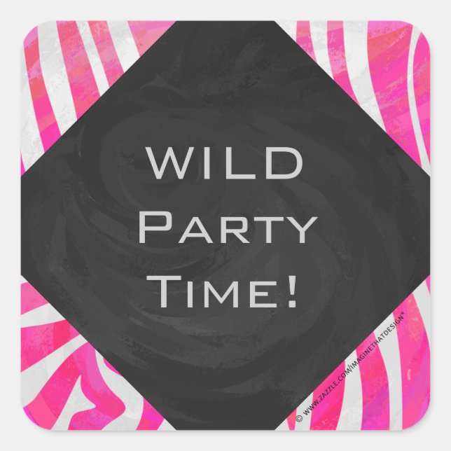 Zebra Hot Pink und Weiß mit Monogramm Quadratischer Aufkleber (Vorderseite)