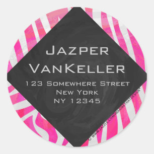 Zebra Hot Pink und Weiß mit Monogramm Runder Aufkleber