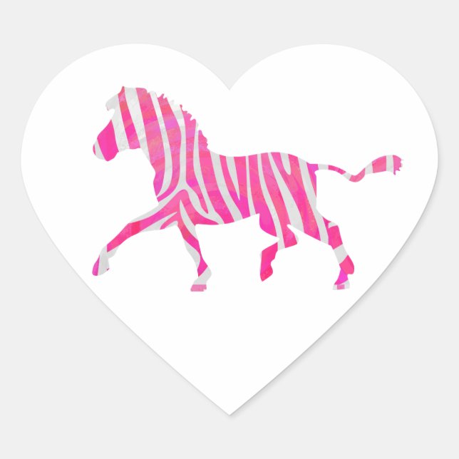 Zebra Hot Pink und White Silhouette Herz-Aufkleber (Vorderseite)