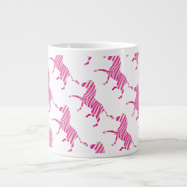 Zebra Hot Pink und White Silhouette Jumbo-Tasse (Vorderseite)