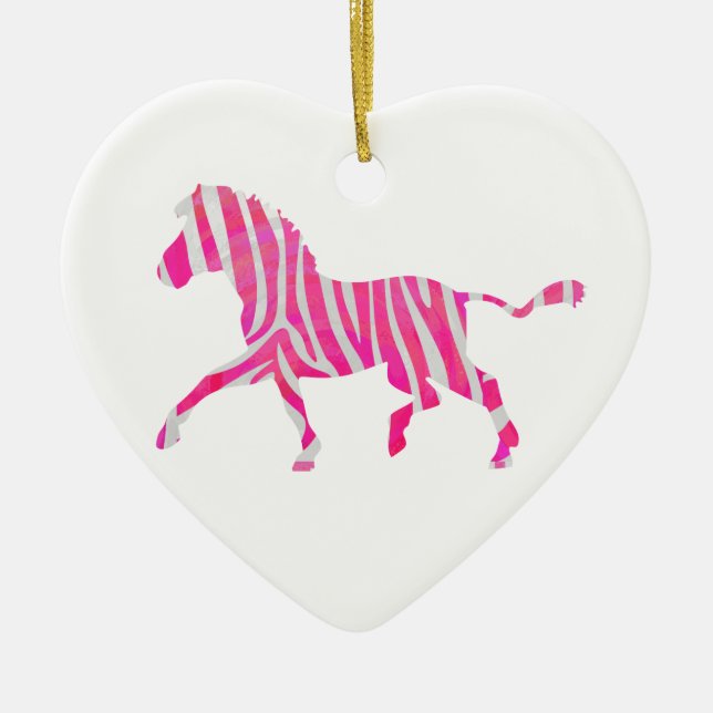 Zebra Hot Pink und White Silhouette Keramik Ornament (Vorne)