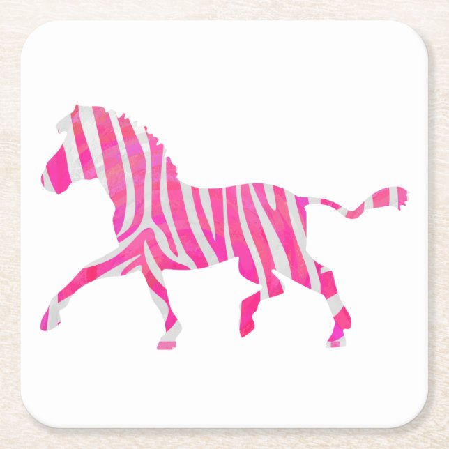 Zebra Hot Pink und White Silhouette Rechteckiger Pappuntersetzer (Vorderseite)
